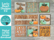 Load image into Gallery viewer, Pumpkins Patch Interchangeable Leaning Sign File SVG, Glowforge, Fall, Harvest, Gourd , Farm, Leaves, LuckyHeartDesignsCo
