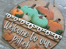 Load image into Gallery viewer, Pumpkin Holiday Door Sign Interchangeable File, SVG Pumpkins Patch, Fall, Leaves, Farm, Seasonal, Home, Welcome, glowforge
