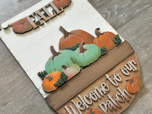 Load image into Gallery viewer, Pumpkin Holiday Door Sign Interchangeable File, SVG Pumpkins Patch, Fall, Leaves, Farm, Seasonal, Home, Welcome, glowforge
