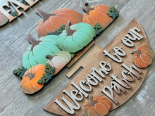 Load image into Gallery viewer, Pumpkin Holiday Door Sign Interchangeable File, SVG Pumpkins Patch, Fall, Leaves, Farm, Seasonal, Home, Welcome, glowforge
