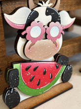 Load image into Gallery viewer, Dairy Cow Summer Standing File SVG, Glowforge, Swim, Pool, Beach, Cow, Farm, Ice cream, Farm, Beach, Tiered Tray LuckyHeartDesignsCo
