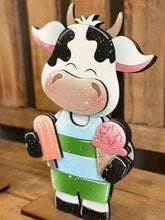 Load image into Gallery viewer, Dairy Cow Summer Standing File SVG, Glowforge, Swim, Pool, Beach, Cow, Farm, Ice cream, Farm, Beach, Tiered Tray LuckyHeartDesignsCo
