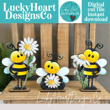 Load image into Gallery viewer, Bee Tall Daisy Standing Sign File SVG, Glowforge, Flower, Daisies, Bumble, Honey Tiered Tray LuckyHeartDesignsCo
