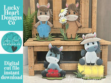 Load image into Gallery viewer, Horse Farm Standing File SVG, Glowforge, Overalls, Daisy, Daisies, Mud, Tiered Tray LuckyHeartDesignsCo

