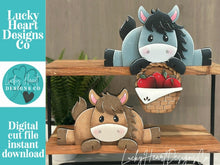 Load image into Gallery viewer, Horse Shelf Hanging Sitter File SVG, Ledge, Cow, Apple, Basket, Spring Farm, Hanger, Tiered Tray Glowforge LuckyHeartDesignsCo
