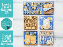 Load image into Gallery viewer, Lemon Summer Interchangeable Leaning Sign File SVG, Glowforge Tiered Tray, Fruit, Lemonade, LuckyHeartDesignsCo
