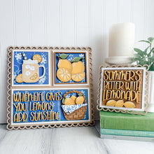 Load image into Gallery viewer, Lemon Summer Interchangeable Leaning Sign File SVG, Glowforge Tiered Tray, Fruit, Lemonade, LuckyHeartDesignsCo
