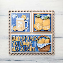 Load image into Gallery viewer, Lemon Summer Interchangeable Leaning Sign File SVG, Glowforge Tiered Tray, Fruit, Lemonade, LuckyHeartDesignsCo

