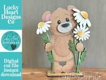 Load image into Gallery viewer, Bear Daisy Spring Standing Sign File SVG, Glowforge, Daisies, Woodland Flower, Floral, Summer Tiered Tray LuckyHeartDesignsCo
