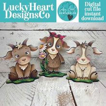 Load image into Gallery viewer, Goat Farm Standing File SVG, Glowforge, Farm, Overalls, Daisy, Daisies, Mud, Tiered Tray LuckyHeartDesignsCo
