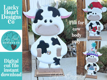 Load image into Gallery viewer, Dairy Cow Porch Interchangeable Hats File SVG, Seasonal, Christmas, Valentine, Holiday, Farm, Halloween Fall, Glowforge, LuckyHeartDesignsCo
