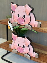 Load image into Gallery viewer, Pig Shelf Hanging Sitter File SVG, Ledge, Cow, Daisy, Flower, Spring Farm, Hanger, Tiered Tray Glowforge LuckyHeartDesignsCo
