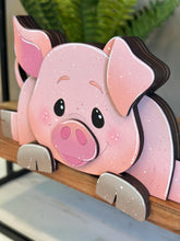Load image into Gallery viewer, Pig Shelf Hanging Sitter File SVG, Ledge, Cow, Daisy, Flower, Spring Farm, Hanger, Tiered Tray Glowforge LuckyHeartDesignsCo
