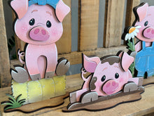Load image into Gallery viewer, Pig Standing File SVG, Glowforge, Farm, Overalls, Daisy, Daisies, Mud, Tiered Tray LuckyHeartDesignsCo
