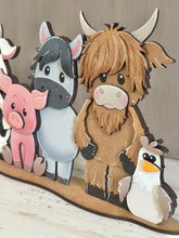 Load image into Gallery viewer, Farm Friends Standing File SVG, Glowforge, Highland, Cow, Pig, Goat, Horse, Chicken, Donkey Tiered Tray LuckyHeartDesignsCo

