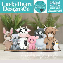 Load image into Gallery viewer, Farm Friends Standing File SVG, Glowforge, Highland, Cow, Pig, Goat, Horse, Chicken, Donkey Tiered Tray LuckyHeartDesignsCo
