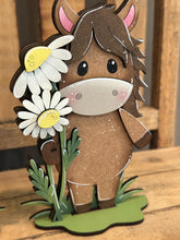 Load image into Gallery viewer, Horse Farm Standing File SVG, Glowforge, Overalls, Daisy, Daisies, Mud, Tiered Tray LuckyHeartDesignsCo
