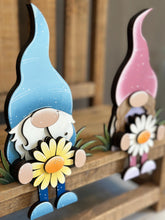 Load image into Gallery viewer, Gnome Daisy Shelf Hanging Sitter File SVG, Ledge, Daisy, Gnomes, Flower, Spring Farm, Hanger, Tiered Tray Glowforge LuckyHeartDesignsCo

