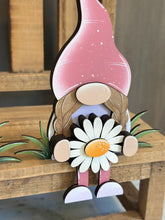 Load image into Gallery viewer, Gnome Daisy Shelf Hanging Sitter File SVG, Ledge, Daisy, Gnomes, Flower, Spring Farm, Hanger, Tiered Tray Glowforge LuckyHeartDesignsCo
