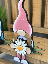 Load image into Gallery viewer, Gnome Daisy Shelf Hanging Sitter File SVG, Ledge, Daisy, Gnomes, Flower, Spring Farm, Hanger, Tiered Tray Glowforge LuckyHeartDesignsCo
