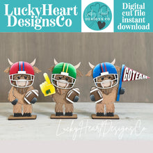 Load image into Gallery viewer, Football Standing File SVG, Glowforge, Cow, Summer, Fall, Sports, Team, Farm, Tiered Tray LuckyHeartDesignsCo
