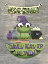Load image into Gallery viewer, Frog Witch Halloween Holiday Door Sign Interchangeable File, SVG Cauldron, Spooky, Potion, Spider, Seasonal, Home, Welcome, glowforge

