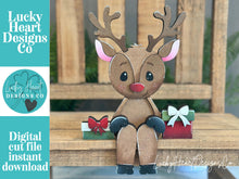 Load image into Gallery viewer, Reindeer Shelf Hanging File SVG, Ledge, Christmas, Santa, Rudolph, Hanger, Tiered Tray Glowforge LuckyHeartDesignsCo
