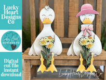 Load image into Gallery viewer, Goose Shelf Hanging Sitter File SVG, Ledge, Daisy, Duck, Flower, Spring Farm, Hanger, Tiered Tray Glowforge LuckyHeartDesignsCo
