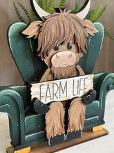 Load image into Gallery viewer, Highland Sitting Shelf Hanging Sitter File SVG, Ledge, Cow, Farm, Flower, Spring Farm, Hanger, Tiered Tray Glowforge LuckyHeartDesignsCo
