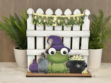 Load image into Gallery viewer, Frog Witch Halloween Holiday Door Sign Interchangeable File, SVG Cauldron, Spooky, Potion, Spider, Seasonal, Home, Welcome, glowforge
