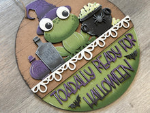 Load image into Gallery viewer, Frog Witch Halloween Holiday Door Sign Interchangeable File, SVG Cauldron, Spooky, Potion, Spider, Seasonal, Home, Welcome, glowforge
