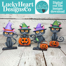 Load image into Gallery viewer, Halloween Cat Standing File SVG, Witch, Jack-o-lantern, Boo, Witch, Trick Or Treat Tiered Tray Glowforge, LuckyHeartDesignsCo
