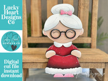 Load image into Gallery viewer, Mrs Claus Shelf Hanging File SVG, Ledge, Christmas, Santa, Hanger, Tiered Tray Glowforge LuckyHeartDesignsCo
