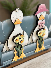 Load image into Gallery viewer, Goose Shelf Hanging Sitter File SVG, Ledge, Daisy, Duck, Flower, Spring Farm, Hanger, Tiered Tray Glowforge LuckyHeartDesignsCo
