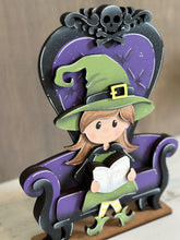 Load image into Gallery viewer, Witch Halloween Chair Interchangeable Shelf Sitter Hanging File SVG, Ledge, Hanger, Tiered Tray Glowforge LuckyHeartDesignsCo
