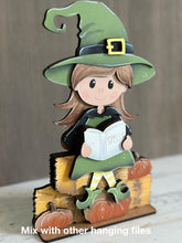 Load image into Gallery viewer, Witch Halloween Chair Interchangeable Shelf Sitter Hanging File SVG, Ledge, Hanger, Tiered Tray Glowforge LuckyHeartDesignsCo
