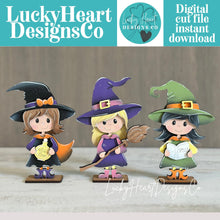 Load image into Gallery viewer, Standing Witch Trio Halloween File SVG, Pumpkin, Potion, Spells, Jack-o-lantern, Trick Or Treat Tiered Tray Glowforge, LuckyHeartDesignsCo
