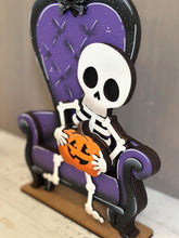 Load image into Gallery viewer, Skeleton Shelf Hanging File SVG, Ledge, Halloween, Skull, Jack-o-lantern, Hanger, Tiered Tray Glowforge LuckyHeartDesignsCo
