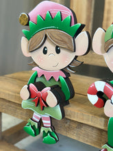 Load image into Gallery viewer, Elves Shelf Hanging File SVG, Ledge, Christmas, Elf, Santa, Presents, Candy Cane, Hanger, Tiered Tray Glowforge LuckyHeartDesignsCo
