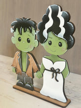 Load image into Gallery viewer, Frankenstein and Bride Standing File SVG, Witch, Jack-o-lantern, Monster, Trick Or Treat Tiered Tray Glowforge, LuckyHeartDesignsCo
