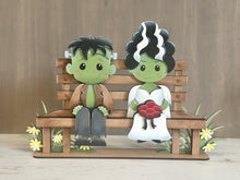 Load image into Gallery viewer, Frankenstein and Bride Shelf Hanging File SVG, Ledge, Halloween, Skull, Jack-o-lantern, Hanger, Tiered Tray Glowforge LuckyHeartDesignsCo

