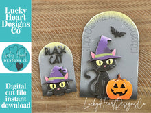 Load image into Gallery viewer, Black Cat Halloween Tall Arch Sign Interchangeable File SVG, TINY, INSERT only, Pumpkin, Glowforge, Holiday, Tiered Tray LuckyHeartDesignsCo
