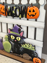 Load image into Gallery viewer, Black Cat Halloween Holiday Door Sign Interchangeable File, SVG Cauldron, Witch, Spooky, Potion, Spider, Seasonal, Home, Welcome, glowforge
