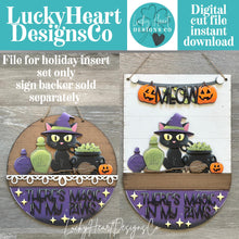 Load image into Gallery viewer, Black Cat Halloween Holiday Door Sign Interchangeable File, SVG Cauldron, Witch, Spooky, Potion, Spider, Seasonal, Home, Welcome, glowforge
