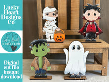 Load image into Gallery viewer, Halloween Costume Boy Standing File SVG, Ghost Frankenstein, Vampire Jack-o-lantern, Trick Or Treat, Mummy Glowforge, LuckyHeartDesignsCo
