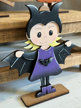 Load image into Gallery viewer, Halloween Girl Costume Standing File SVG, Pumpkin, Witch, Bat, Cat Jack-o-lantern, Trick Or Treat Tiered Tray Glowforge, LuckyHeartDesignsCo
