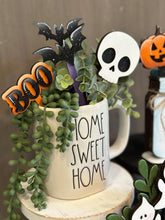Load image into Gallery viewer, Halloween Mug Stick File SVG, Glowforge Tiered Tray, Ghost, Bat, Candy, Skull, Pumpkin, Plant Topper, Gift, LuckyHeartDesignsCo
