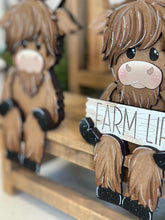 Load image into Gallery viewer, Highland Sitting Shelf Hanging Sitter File SVG, Ledge, Cow, Farm, Flower, Spring Farm, Hanger, Tiered Tray Glowforge LuckyHeartDesignsCo
