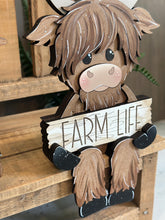 Load image into Gallery viewer, Highland Sitting Shelf Hanging Sitter File SVG, Ledge, Cow, Farm, Flower, Spring Farm, Hanger, Tiered Tray Glowforge LuckyHeartDesignsCo
