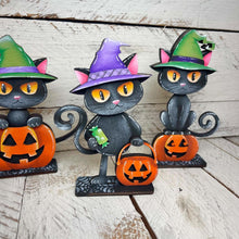 Load image into Gallery viewer, Halloween Cat Standing File SVG, Witch, Jack-o-lantern, Boo, Witch, Trick Or Treat Tiered Tray Glowforge, LuckyHeartDesignsCo
